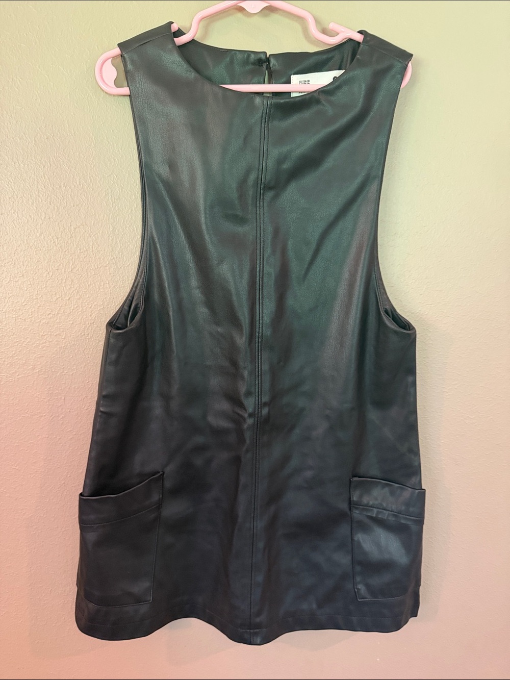 Kids Black Faux Leather Pinafore Dress